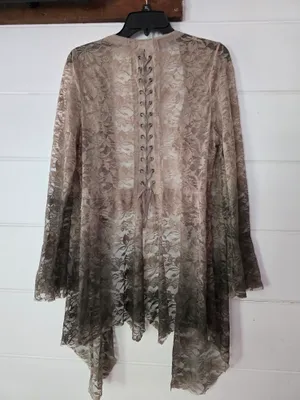 Lace Sheer Open-Front Tunic Cardigan - Taupe Ombre STUNNING LACE Medium thumbnail 3