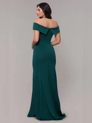 BHLDN Delice Off-the-Shoulder Crepe Long Maxi Dress Formal Gown Dark Green US 6 thumbnail 3
