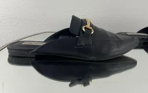 Black Leather Fortress Horse Bit Pointed Toe Slip On Loafer Mules thumbnail 5