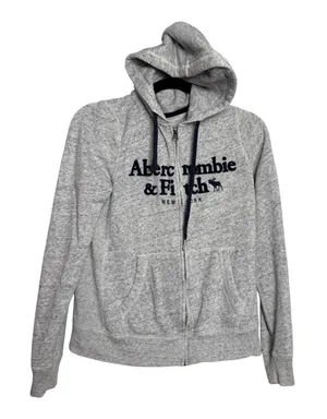 Abercrombie & Fitch Y2K Heathered Grey Full Zip Hoodie Sweatshirt Women's Small thumbnail 1