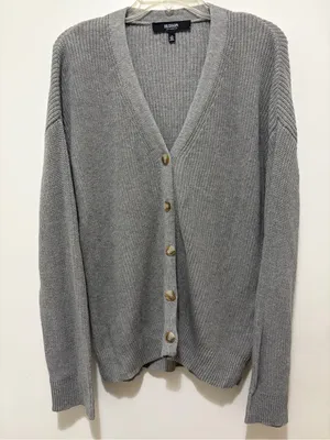 Hudson Jeans Cotton Button-Down Cardigan Sweater Grey Large thumbnail 4