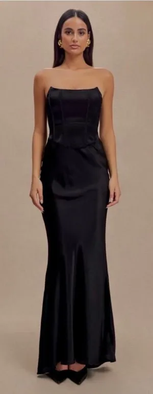 Meshki Harlow Black Satin Strapless Corset Gown NWT Size Small thumbnail 1