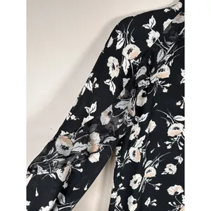 Lauren‎ Ralph Lauren Womens Small Shirt Floral Long Sleeve Ruffled Blouse Black thumbnail 3