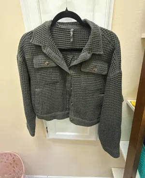 Supplies Olive Green Waffle Knit Button-Up Shacket thumbnail 1
