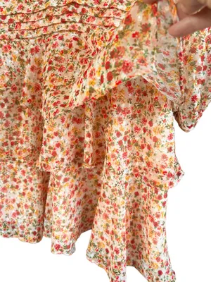 EUC Anthropologie Lenon Edition Floral Ruffle Skirt V Neck Long Slv. Dress Small thumbnail 6