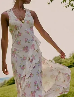 Free People Cream Sleeveless V-Neck Maxi Sundress thumbnail 1