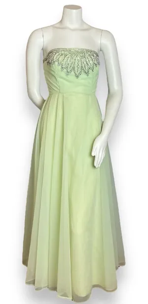 Vintage 50s Formal Dress Prom Strapless Pale Green Elegant‎ Hollywood Glamorous thumbnail 1