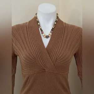 INC Warm Toffee V-Neck Crossover Ribbing & Subtle Pull Over Sweater Sz M thumbnail 5