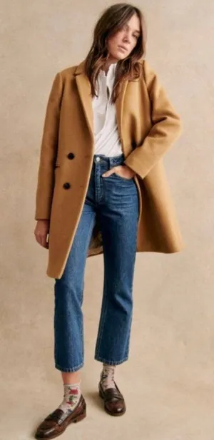 Sezane MANTEAU JOHNSON coat wool brown camel 34 US 2 bust 34 thumbnail 1