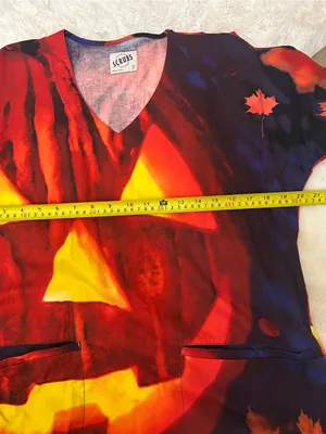 S.C.R.U.B.S. Smart Scrubs Halloween Jack o lantern pumpkin scrubs top woman’s S thumbnail 4