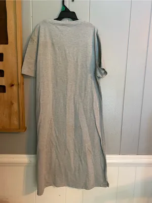 Small Casual Heather Gray Tee Dress with Sunset Palm 'Beer Me' Graphic thumbnail 4