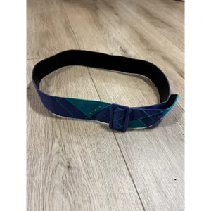 Vintage 80s Wide Waist Belt Purple Teal Geometric Embroidered Studded Size 16 thumbnail 2