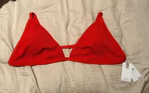 Good American Red Textured Triangle Bikini Top thumbnail 1