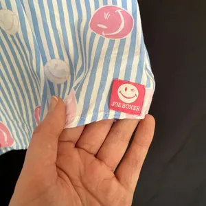 Joe Boxer Sleepwear women's XL rayon short sleeved button down‎ blue smiley face thumbnail 4