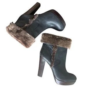 Tory Burch Shearling Cuffed Platform Booties Metallic Leather Fur Trim 8 thumbnail 7