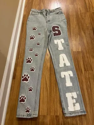 MSU: Mississippi State Womens Light Blue Appliqué Straight-Leg Jeans thumbnail 2