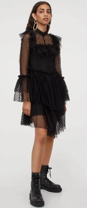 Sandra Mansour x H&M Black Tulle Lace Mini Dress Gothic Large L thumbnail 1