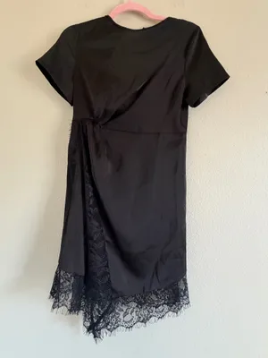 Commence black Short Sleeve Twist Waist Lace Hem Mini Dress Small NWT thumbnail 3