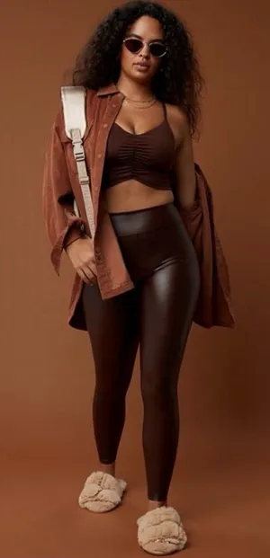 OFFLINE By Aerie ~ Real Luxe Faux Leather Legging Chocolate Brown Medium thumbnail 1