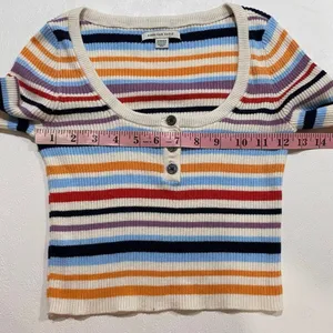 American Eagle Striped Ribbed Knit Crop Top Henley Long Sleeve XS thumbnail 5