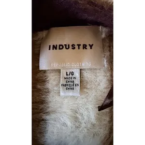 Industry Republic Clothing Women’s Large Fuzzy Striped Cardigan Brown Cream thumbnail 5