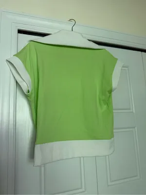 JODIFL Lime Green & White Short Sleeve Polo Top with Zip thumbnail 3