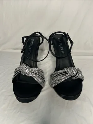 City Chic Black Ankle-Strap Heels with Silver Knotted Accent 9w thumbnail 4