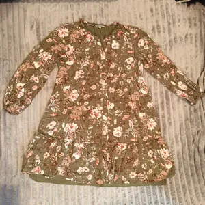 Frye and Co. Womens Olive Green Floral Long Sleeve Tiered‎ Mini Dress Large thumbnail 2