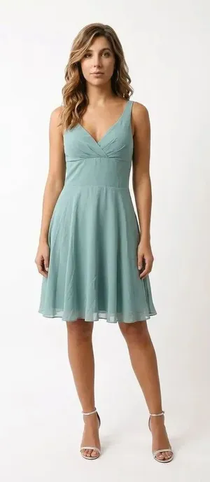 Azazie Diana, knee-length, V-neck bridesmaid/cocktail dress Sz 4 Sage Green/Agav thumbnail 1