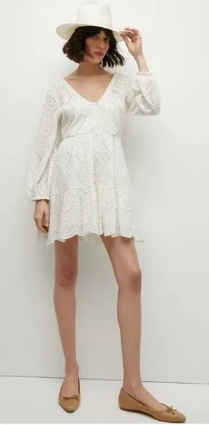 NEW VERONICA BEARD White Eyelet Cotton CALIBRA Mini Sun dress SZ 6 thumbnail 1