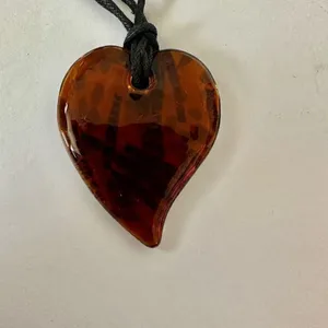 Brown glass heart pendant necklace on cord thumbnail 5