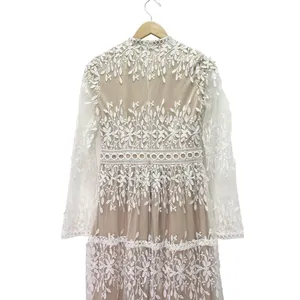 Bohme Lola Lace Midi Dress Small Beige Ivory Embroidered Sheer Long Sleeve Boho thumbnail 6