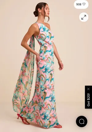 Lulus Mikesha Pink Multi Abstract One-Shoulder Sash Maxi Dress thumbnail 2
