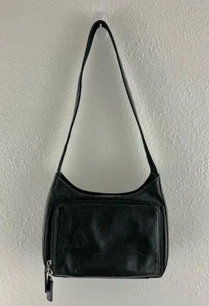 FOSSIL Vintage 90s Y2K Black Leather Edgy Grunge Moto Small Shoulder Bag Purse thumbnail 8