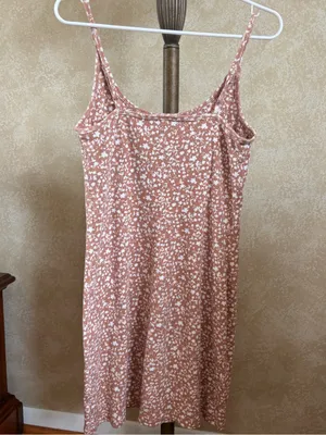Old Navy Fitted Rib-Knit Mini Dress in Tan & White Floral - Size: Large thumbnail 2