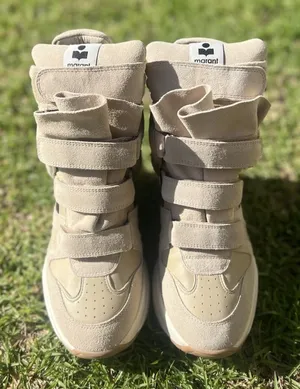 ISABEL MARANT Women’s Balskee High-Top Leather Wedge Sneakers Beige Suede EU 38 thumbnail 1