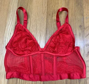 Victoria's Secret Very Sexy Red Lace Mesh Longline Bralette‎ Medium 387053-ACR thumbnail 1