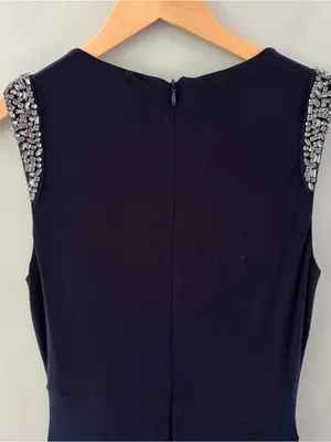 Lauren Ralph Lauren Navy Embellished Ruched Maxi Dress Sleeveless Gown 10 thumbnail 6