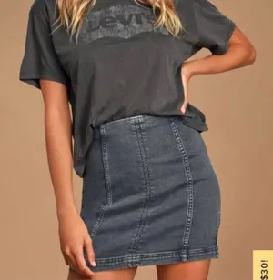 Free People Modern Femme Washed Dark Denim Mini Skirt thumbnail 1