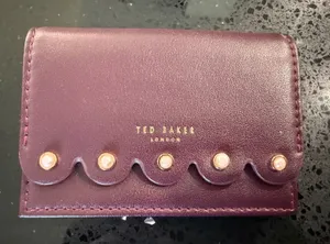 Ted Baker London Burgundy Leather Scalloped Pearl Card Holder Wallet thumbnail 1