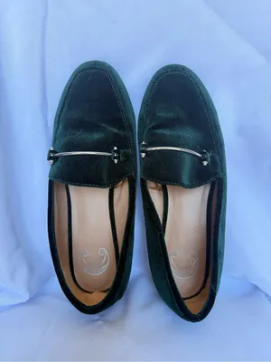 Charming Charlie Emerald Green Velvet Horsebit Loafers Size 7 thumbnail 2