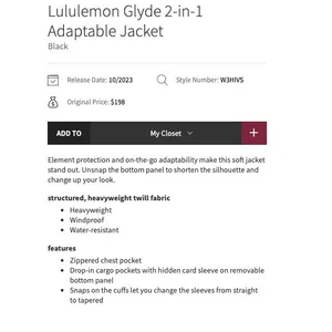 Lululemon Glyde 2-in-1 Adaptable Jacket Black Convertible Utility Size M W3HIVS thumbnail 7
