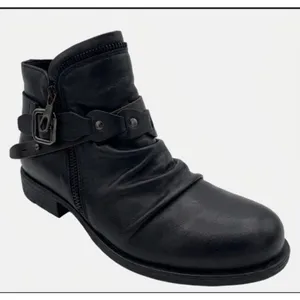 Miz Mooz Leather Buckled Ankle Boots Lagos Black Size 39 US 8.5 Wide Western thumbnail 1