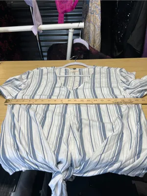 Cupio Blush Blue White Striped Tie Front Flutter Sleeve Blouse M thumbnail 10