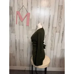 Love Always Olive Green Wrap Mini Dress Size MED Long Sleeve Bodycon Tie Waist V thumbnail 2