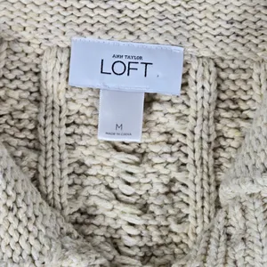 Ann Taylor LOFT Cream Cable Knit Long Sleeveless Cardigan‎ Vest Belted Medium thumbnail 4