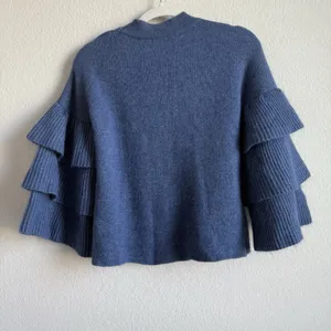 Gianni Bini Women’s Small Blue‎ Angora Blend Ruffle Tiered Bell Sleeves Sweater thumbnail 3