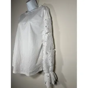 ANDTHEWHY White Floral Crochet Lace Long Sleeve Top Crewneck Blouse Small‎ thumbnail 2