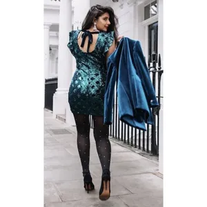 Zara Collection NWT Sequin Teal Green Mini Dress Velvet Tie Ruffle Sleeve XS thumbnail 2