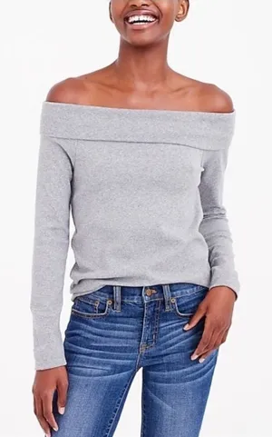 J Crew grey off the shoulder long sleeved top thumbnail 1